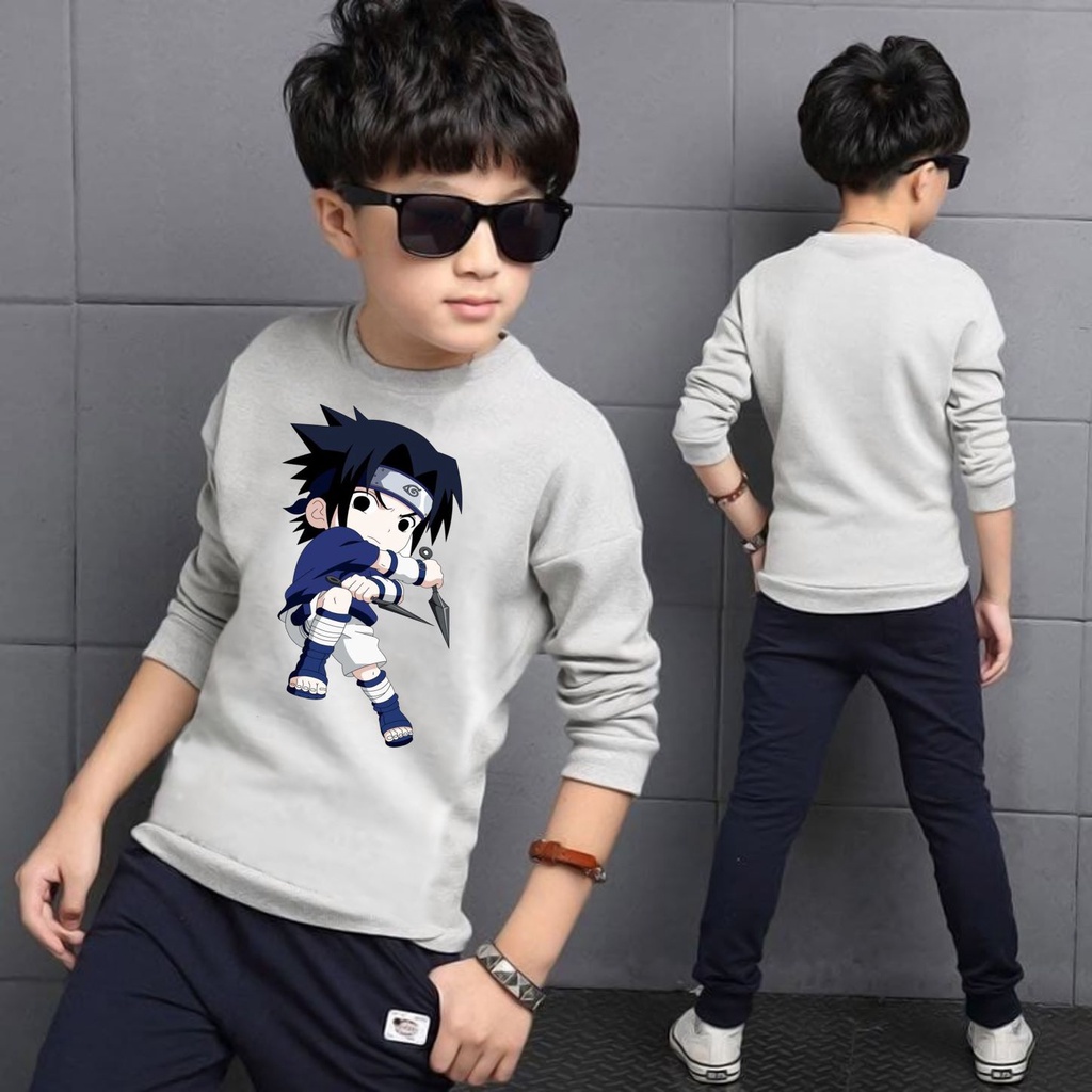 Jaket sweater anak laki-laki usia 2 3 4 5 6 7 8 9 10 tahun / switer crewneck basic anak cowok cewek perempuan karakter hero sasuke bisa cod termurah