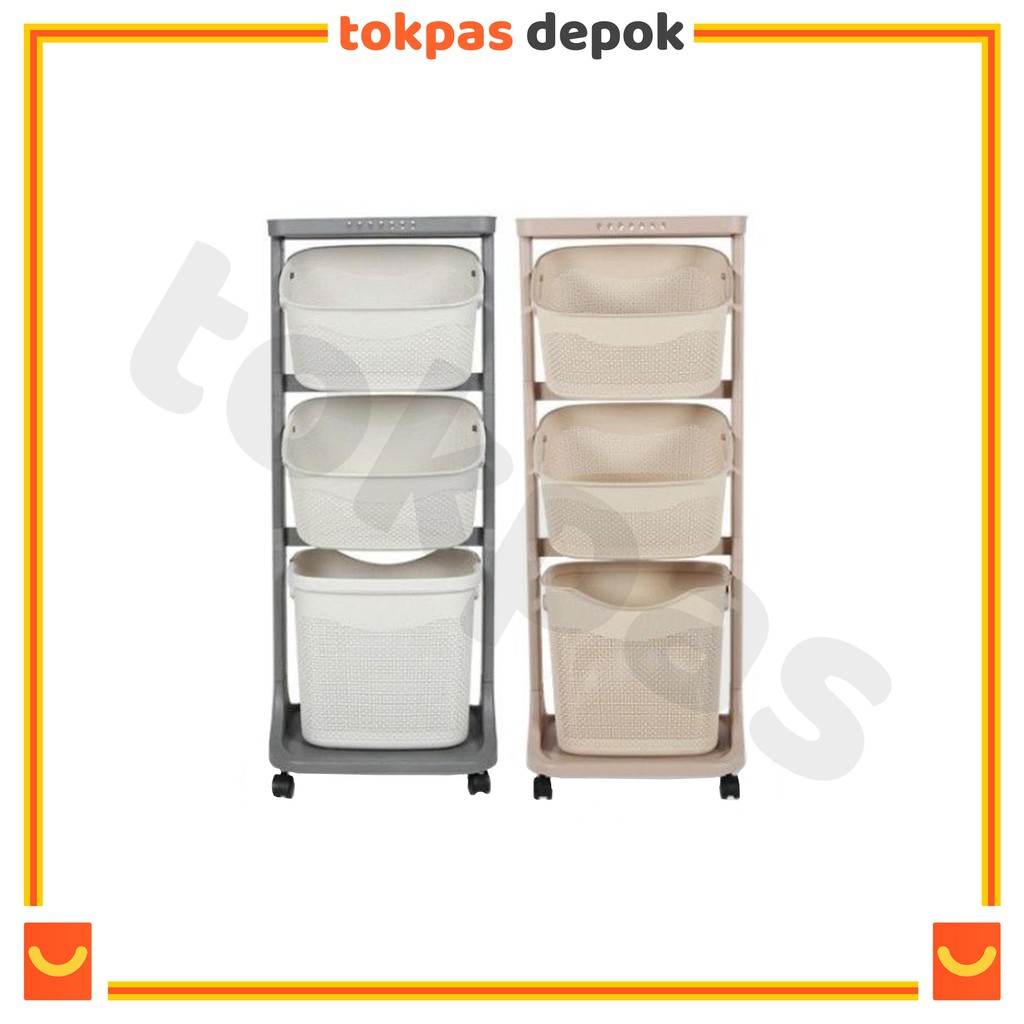 [GOJEK/GRAB] Keranjang Laundry 3 Susun Roda / Rak 3 Susun Plastik Olymplast Flexyble Trolley OFT 03