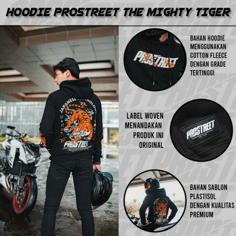 HOODIE | PROSTREET | THE MIGHTY TIGER | BLACK | NEW | ORIGINAL