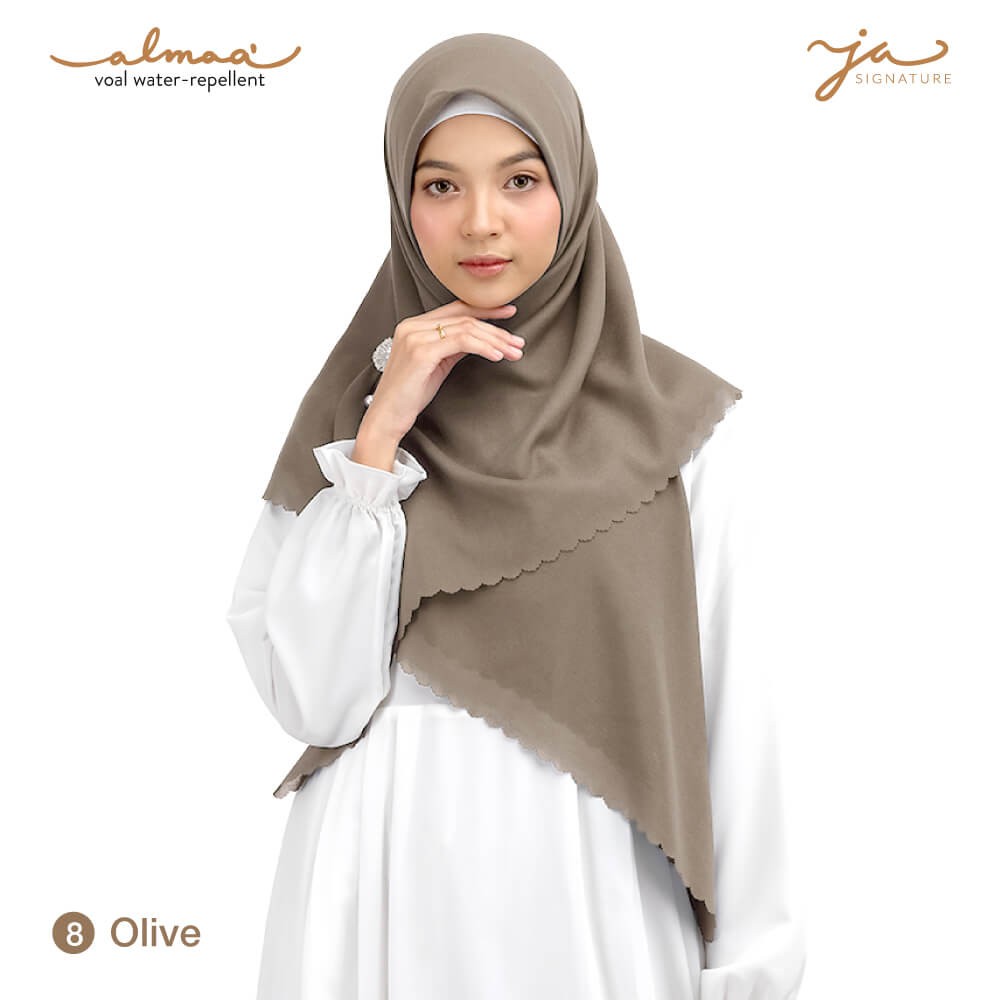 Jilbab Afra Almaa' Warna Olive - Hijab Voal Polos Segi Empat - Water Repellent