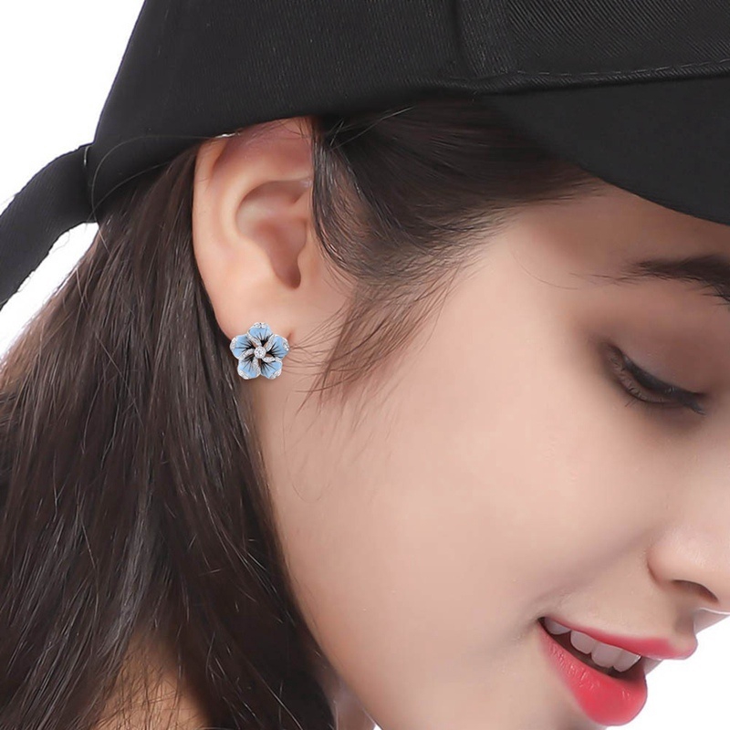 Anting Kristal Bentuk Bunga Warna Biru Untuk Wanita