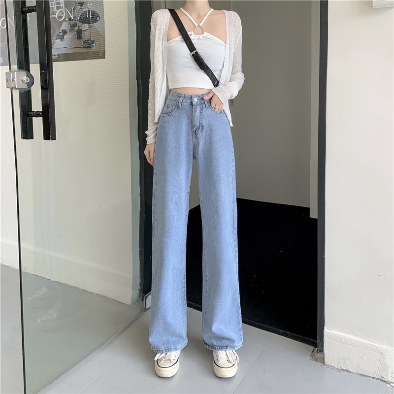 JEANS HIGHWAIST PANTS DENIM BLACK/BLUE/APRICOT/WHITE LOOSE KOREA