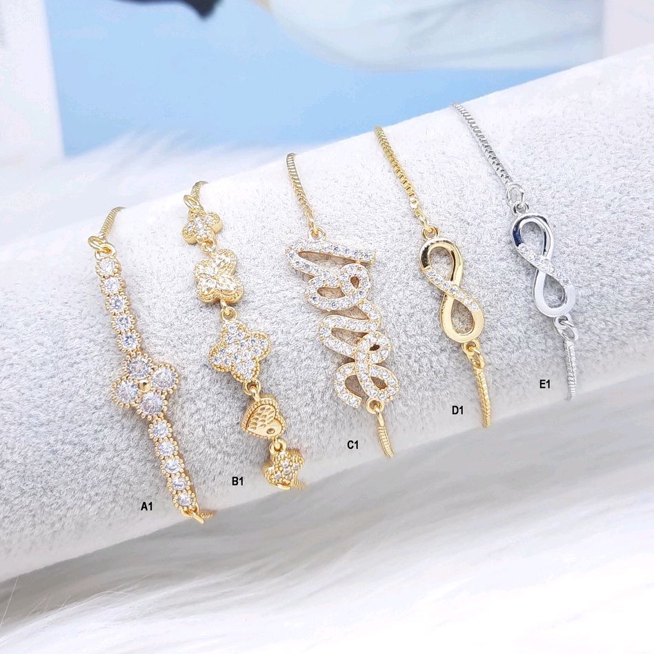 Xuping Gelang Serut Wanita Lapis Emas Batu Putih Bola Ukir - BB501