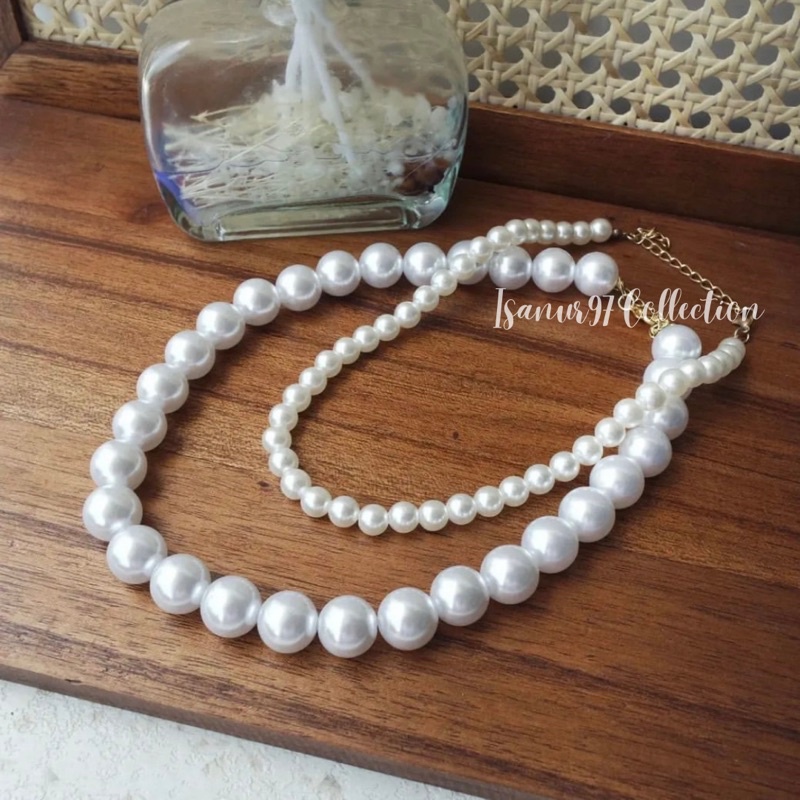 Pearl Necklace Double Big | Kalung Mutiara Pearl Necklace Kalung Korean Fashion