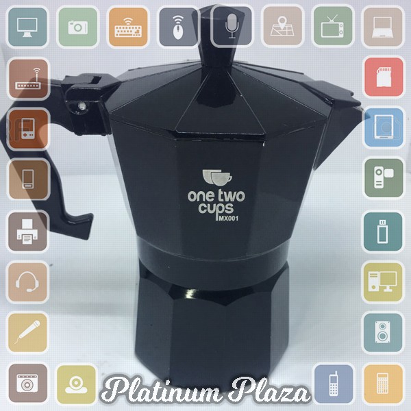 OneTwoCups Espresso Coffee Maker Moka Pot Teko Stovetop Filter 300ml 6 Cups - MX001 - Black`2TKZ5H-