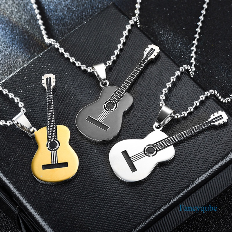Kalung Rantai Bentuk Gitar Bahan Stainless Steel Gaya Hip Hop Rock Slide Music Element Untuk Unisex