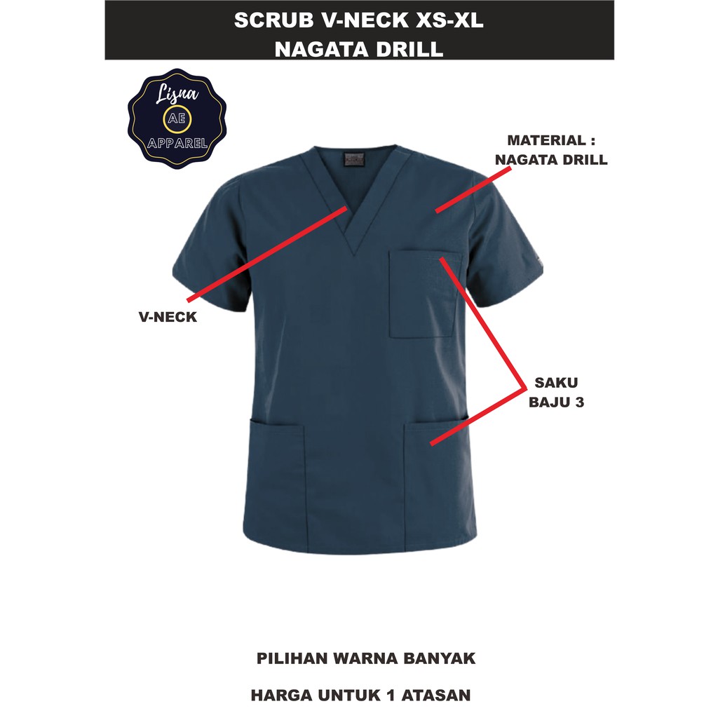 Baju Jaga Medis Doctor Scrub OKA APD 3 Saku Nagata Drill Ukuran XS-XL