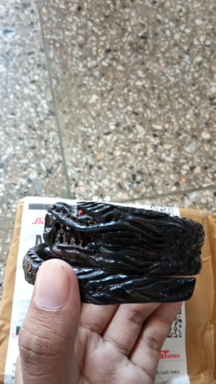 Gelang Kayu Kesehatan Akar Bahar Original Motif Ukir Naga Samping