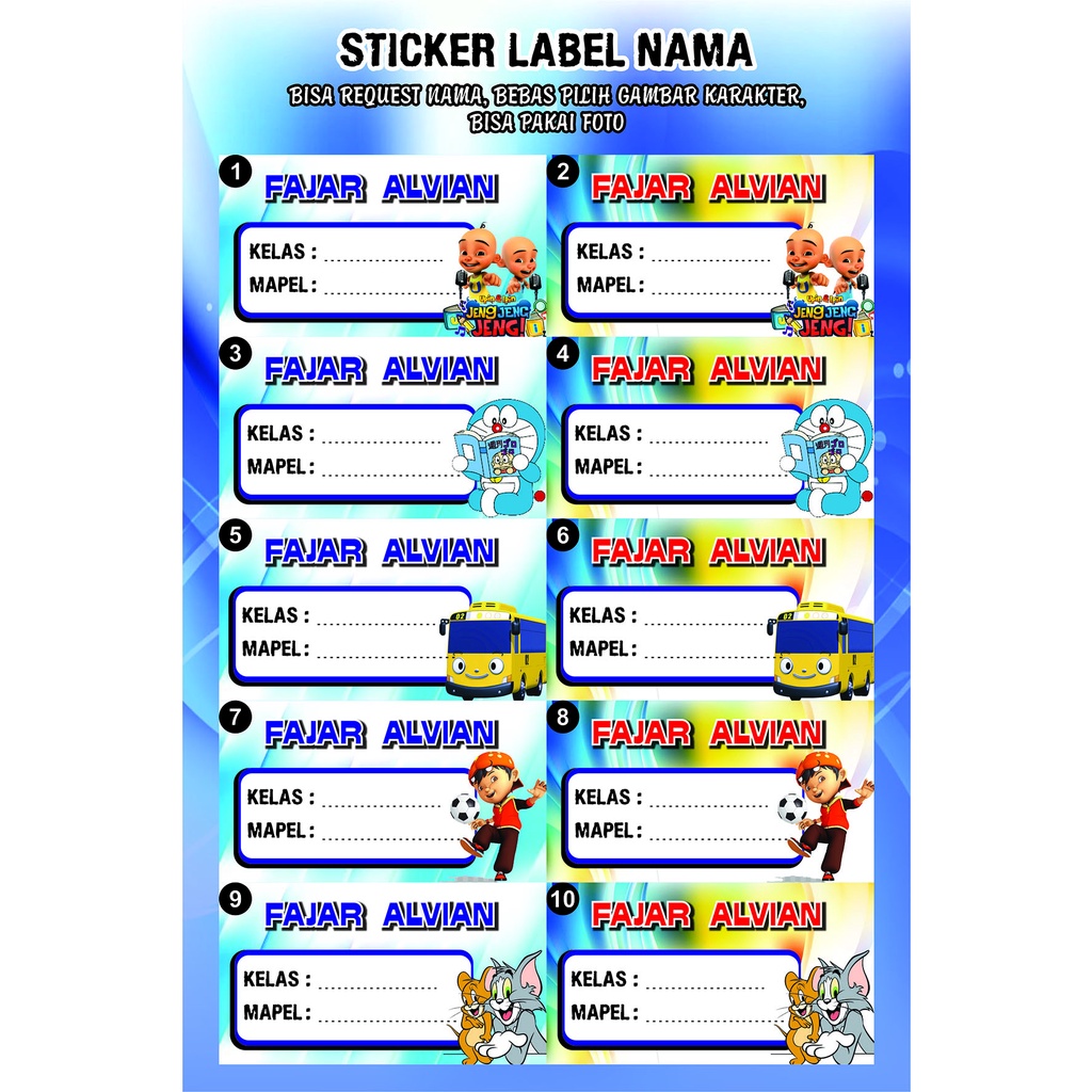 

STICKER LABEL MATA PELAJARAN SEKOLAH ANAK STIKER NAMA CUSTOM COWOK DAN CEWEK