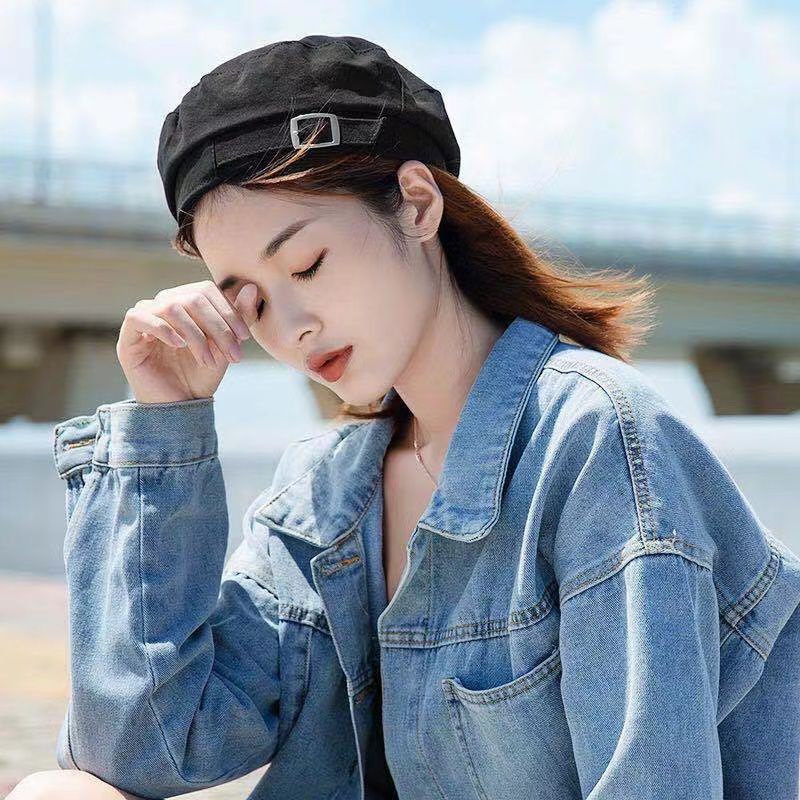 Topi Baret Topi Baret Octagonal Warna Hitam Gaya Retro KOREA CAHAYA S40