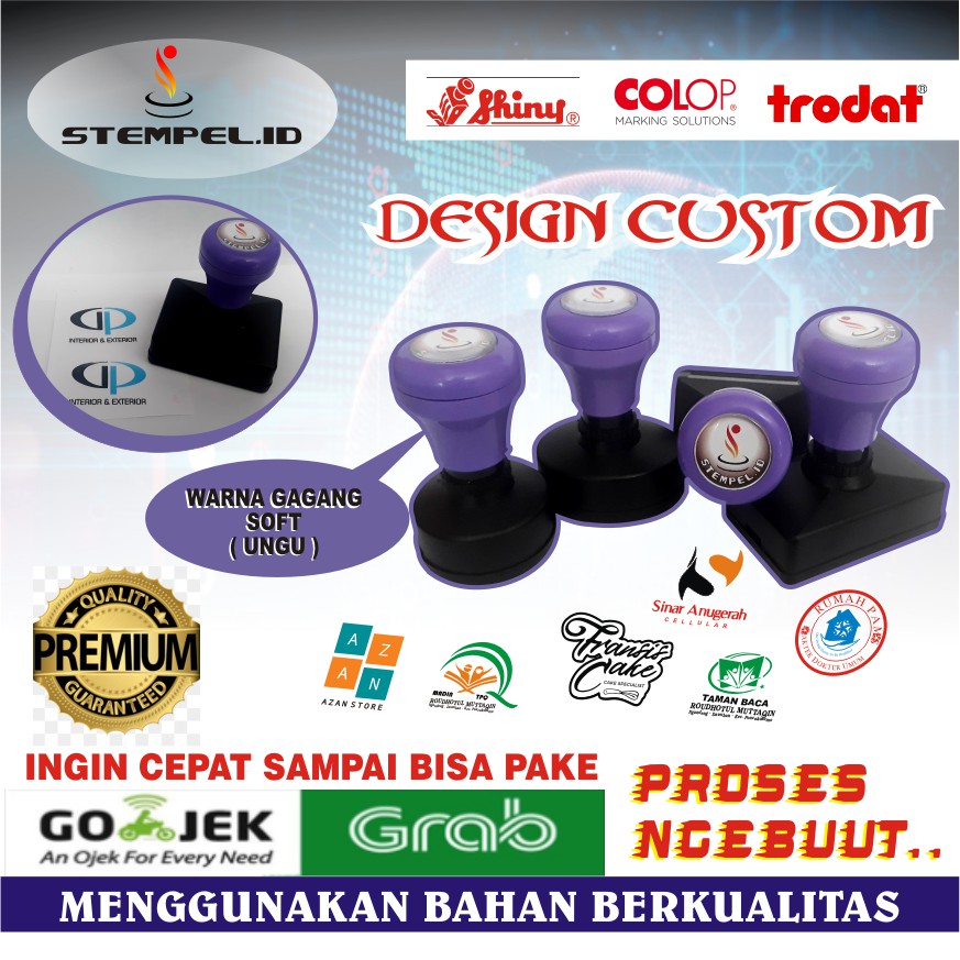Stempel Otomatis desain custom I Stempel nama usaha pegawai dokter I Stempel Warna gagang Ungu