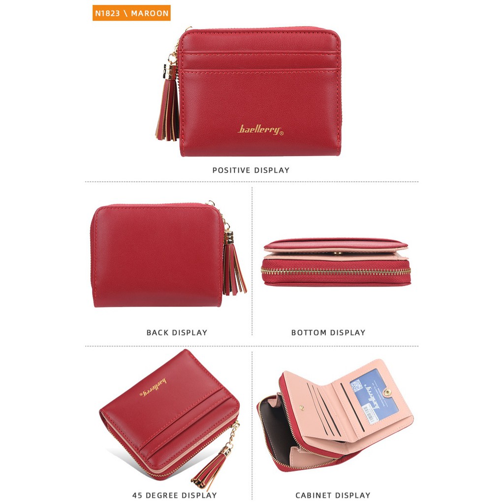 DOMPET KECIL WANITA LIPAT BAELLERRY KULIT MERAH KARTU KOIN IMPORT KOREA MURAH TERBARU RAYANA WA158R1