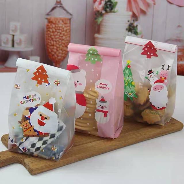 PLASTIK COOKIES NATAL PINK PUTIH PLASTIK HADIAH NATAL PS07