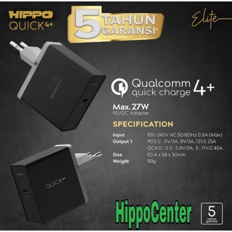 Hippo Elite Quick 4+ Adapter Charger 27W PD 3.0 Qualcom Quick Charging