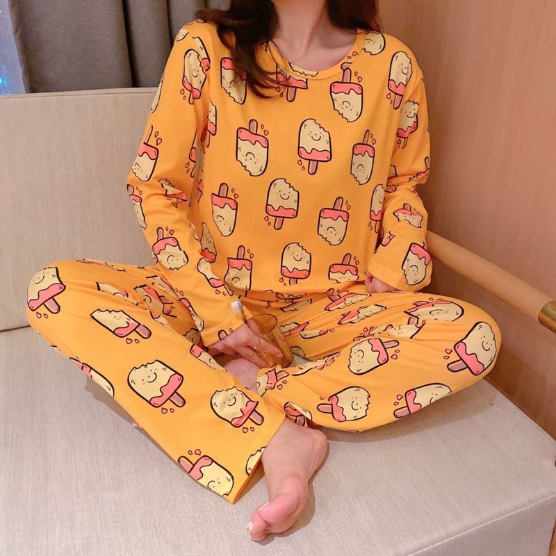 Setelan Lengan Panjang Piyama Baju Tidur Wanita Kartun Karakter Pajamas Dewasa-3