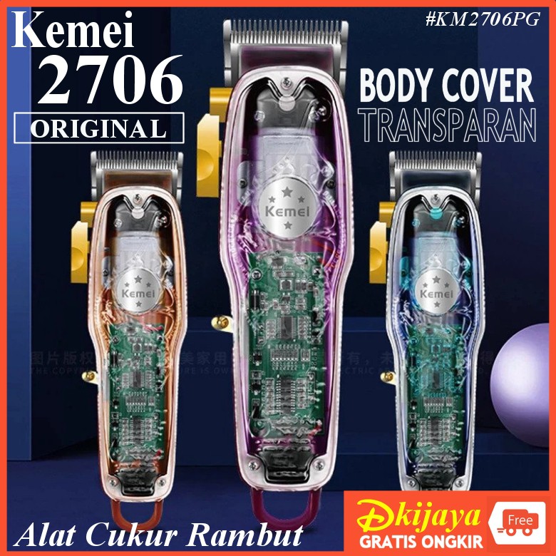 KEMEI 2706 ORIGINAL Alat Cukur Rambut CAS Baterai Body Transparan Tembus KM2706 PG