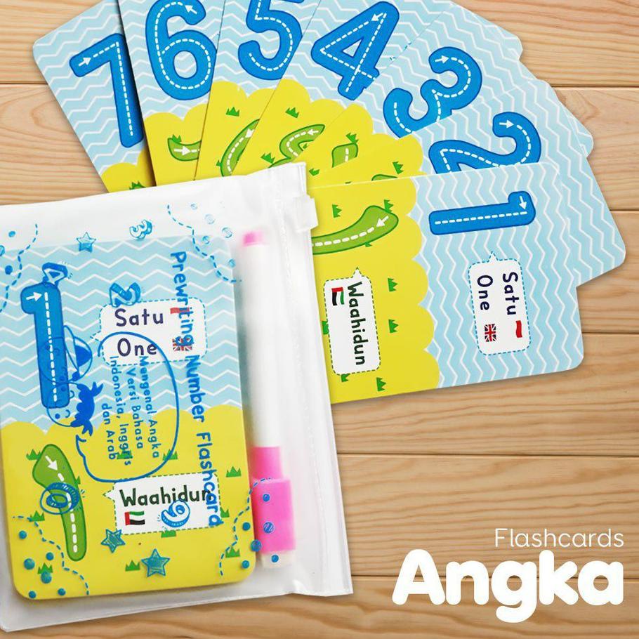 ☆ Flashcards Edukasi Wipe Clean Hijaiyah, Huruf Alfabet Angka Hewan Buah Kartu Pintar Flash Cards An