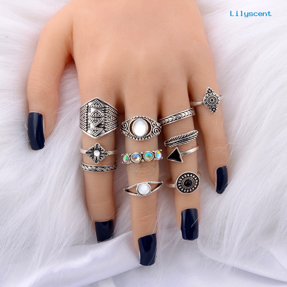 10pcs / Set Cincin Buku Jari Aneka Bentuk Gaya Boho Retro Untuk Wanita