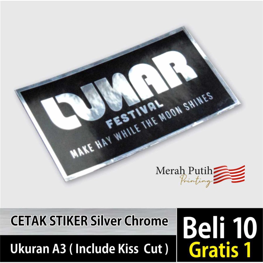 

Cetak Stiker / Print Sticker Label Silver Chrome A3+ & KISS CUT