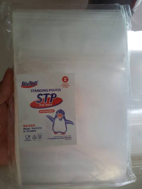 Plastik Kemasan Berdiri Standing Pounch Zip Lock 14x22cm isi 50lbr Seal Biasa