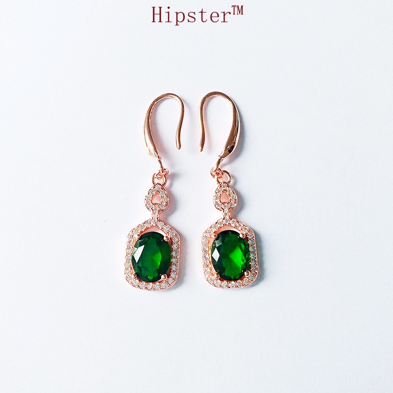 New Fashion Temperament Hot Sale Full Diamond Rose Gold Green Crystal Earrings