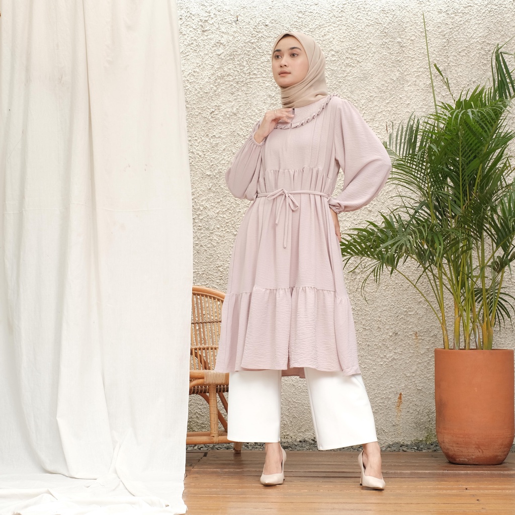TUNIK BELLANCA - LONG TUNIK WANITA MUSLIM POLOS CRINGKLE by Raline Mode