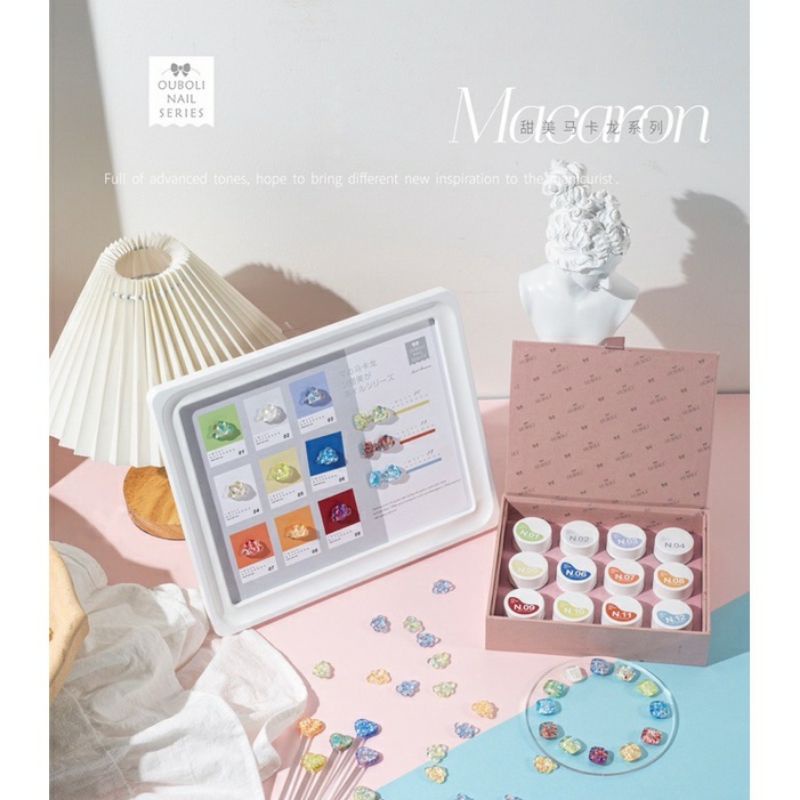 NAIL GEL POLISH OUBOLI SWEET MACARON SERIES IN JAR 12 WARNA KUTEK CAT KUKU SET