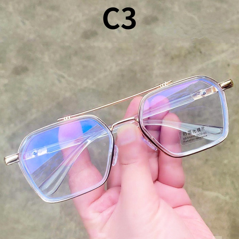 (YUZHU) COD Baru Fashion Retro Kepribadian Double Beam Anti Blue Light Miopia Kacamata