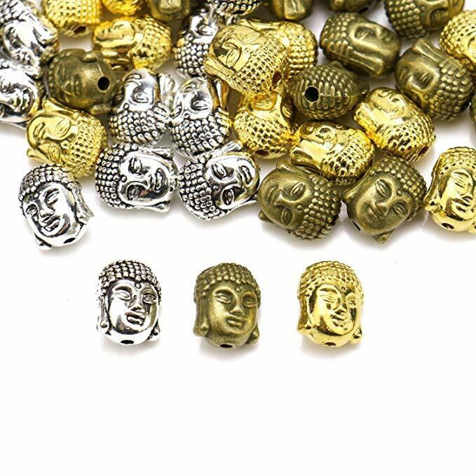 CHARMS HANDMADE 20pcs Manik-Manik Desain Kepala Buddha Dengan Lubang Besar Untuk Membuat Perhiasan