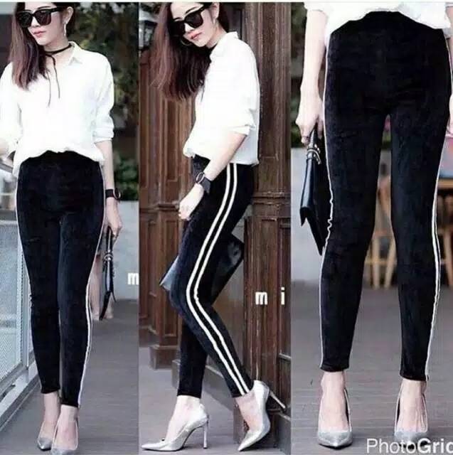 LEGGING LIST BLUDRU VELVET IMPORT bahan bludru