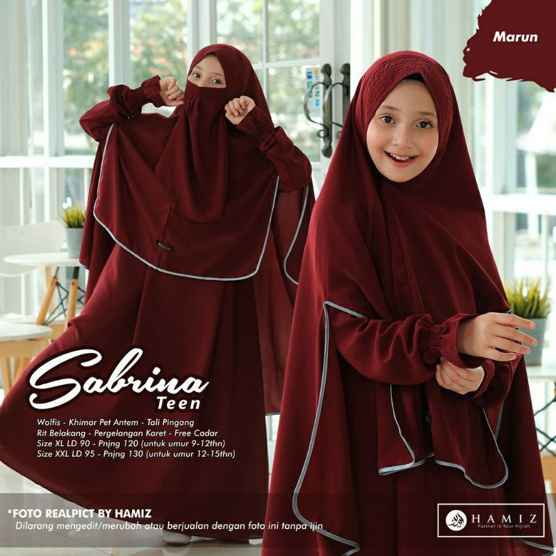 Sabrina kids/gamis anak 3n1set cadar// usia 9 sampai 13 tahun