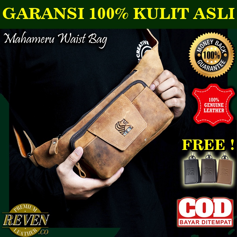 Tas Selempang Pria Waist Bag Laki Laki Kulit Asli Berkualitas Original Mahameru Model Crazy Horse