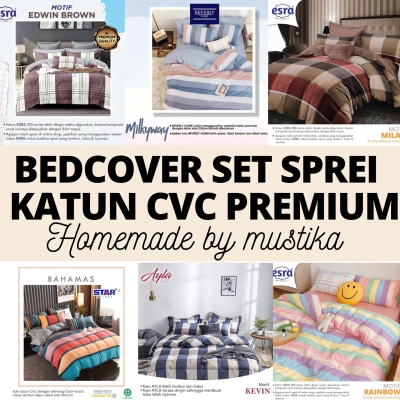 Mustika Bedcover Set Sprei Anti Geser Aesthetic Homemade Bahan Katun Cvc Premium Katun Lokal ESRA STAR