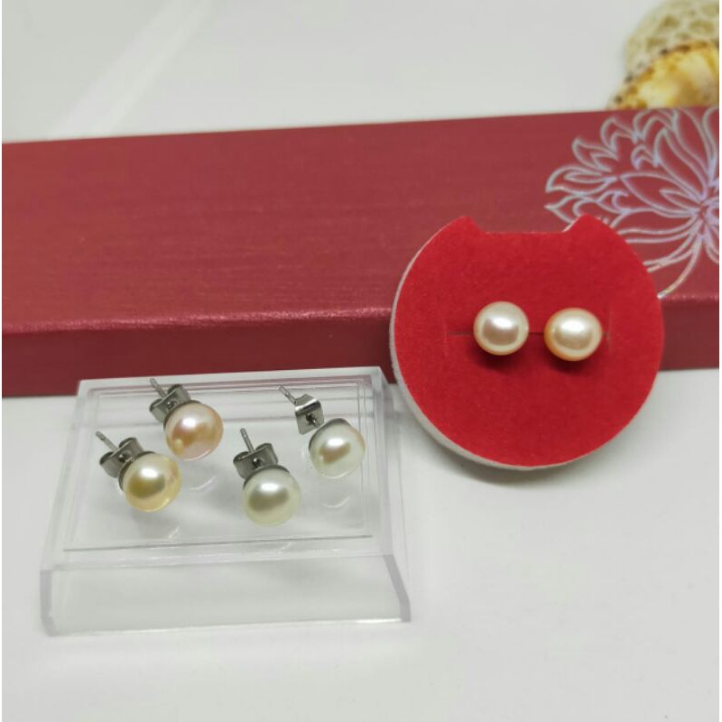 Anting tusuk titanium mutiara asli lombok