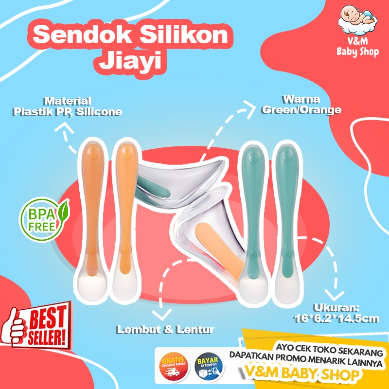 VnM080 | JIAYI Sendok Makan Silikon Bayi / Baby Safety Spoon Food Grade Silicone 2in1 / Perlengkapan Makan Bayi