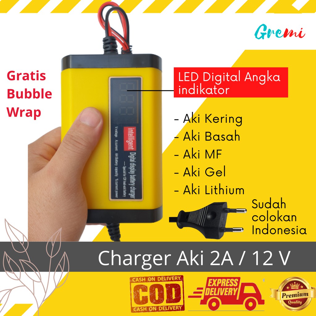 VOLTUNER Charger aki 2A 12V Motor Mobil Casan Aki Carger Aki Alat Cas Aki Charger Accu Gremi