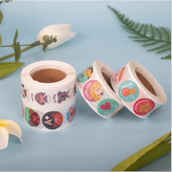 

(500 pcs) Sticker Stiker Setiker Roll Great Work Good Job Awesome Cool Amazing Excellent Wow Beautiful You Can Do It You Did It Nice A+