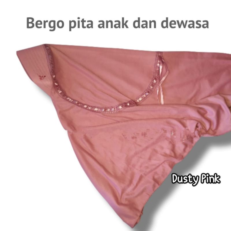 hijab kerudung jilbab instan bergo anak sekolah sd smp sma dewasa serut pita atas warna dusty pink