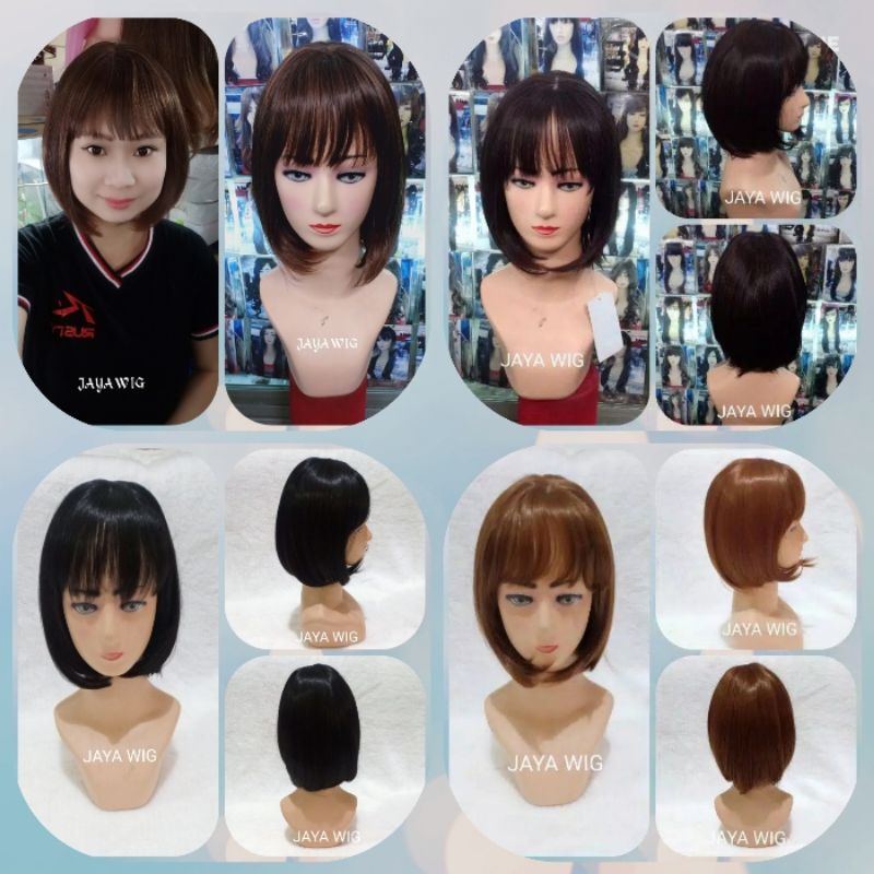 Wig Bob Pendek Sedagu Poni Depan Rambut Palsu Wanita Model Bob Pendek