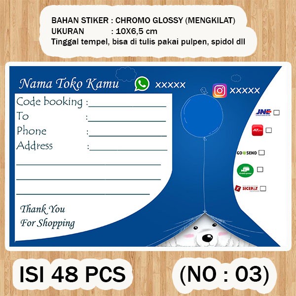 

( STIKER PENGIRIMAN ) Shipping label ( /pack isi 48pcs no.3 )