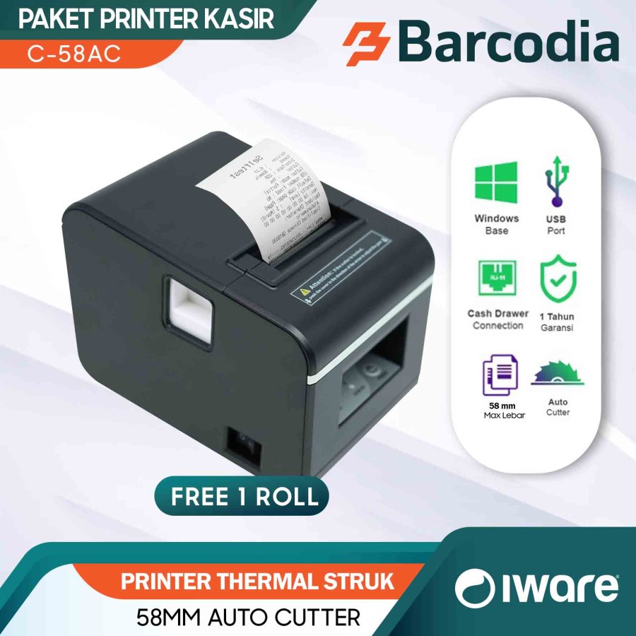 PRINTER THERMAL KASIR IWARE C-58AC LEBAR 58MM AUTO CUTTER - USB HITAM