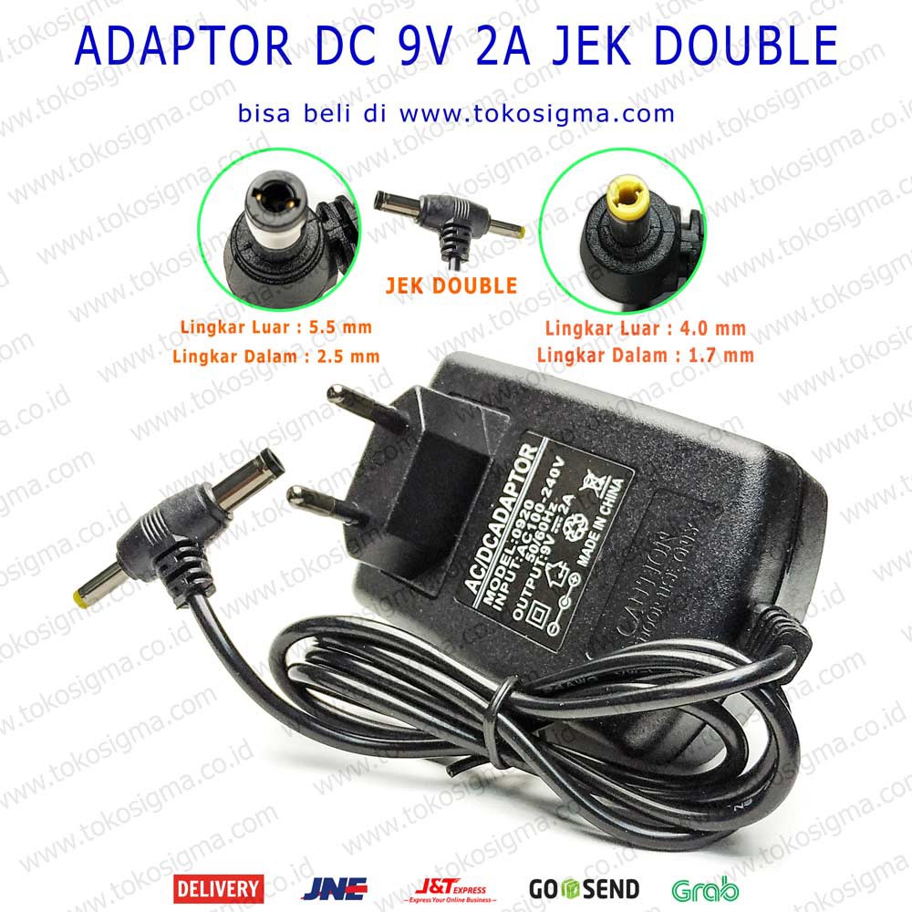 ADAPTOR POWER supply AC to DC 9V 2A jek double ganda DC 9V 2000mA