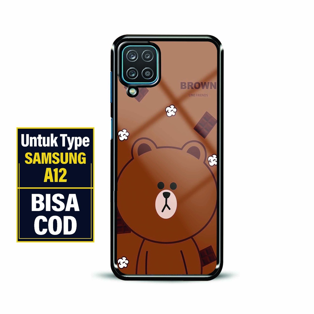 Hardcase Premium Samsung A12 - Softcase Kaca Samsung A12 - Fashion Motif [ Kartun Brwn 2 ] - Hardcas