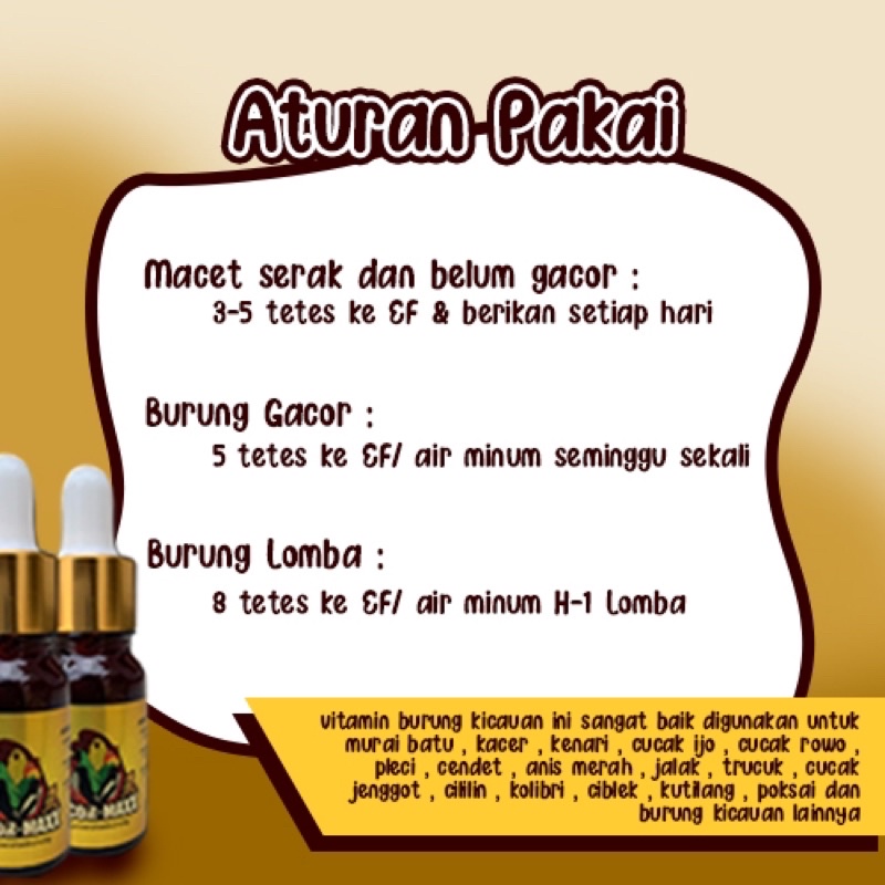 GACOR MAXX vitamin burung kicauan MURAI BATU - KACER - KENARI - CUCAK IJO -CENDET - BURUNG KICAU