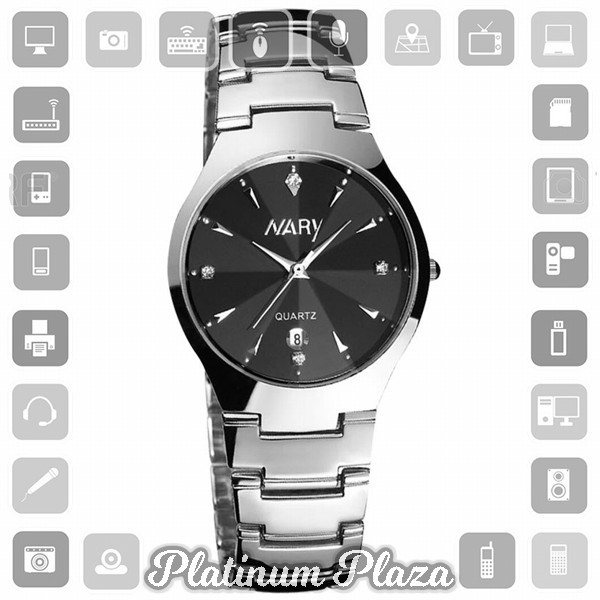 Nary Jam Tangan Analog Strap Stainless Steel - 6112 - Silver Black`7JC2XK-