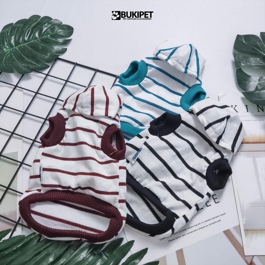 baju kucing anjing kelinci monyet lucu murah aksesoris hewan kecil - TANK HOODIE STRIPE WHITE