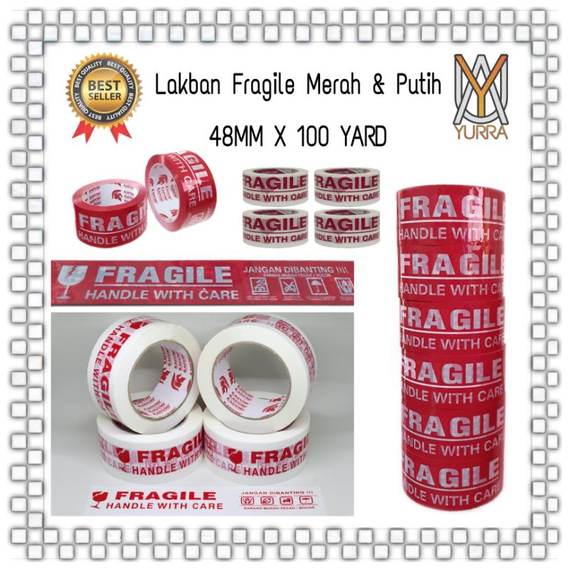 

YURRA - OPP TAPE LAKBAN PACKING FRAGILE TEBAL DAN KUAT / LAKBAN SAFETY PACKAGING FRAGILE MERAH DAN PUTIH 48 MM X 100 YARD