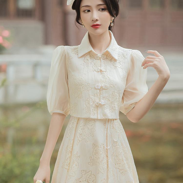 Vintage modified cheongsam 2022 summer young girl cheongsam dress two-piece fairy