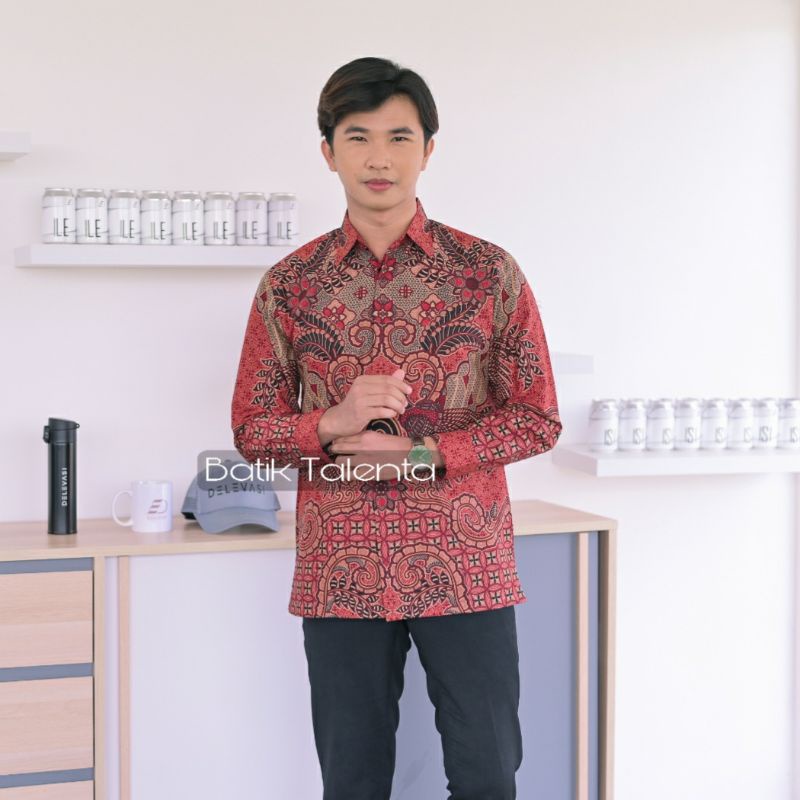 Batik kemeja ekslusif,batik katun baturaden lapis furing size reguler merah dara