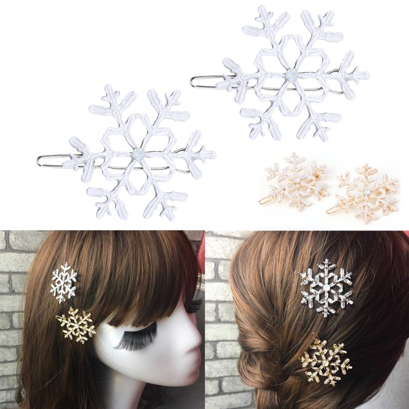 Siy 2pcs / Set Jepit Rambut Motif Snowflake Aksen Kristal + Berlian Imitasi Untuk Aksesoris Wanita